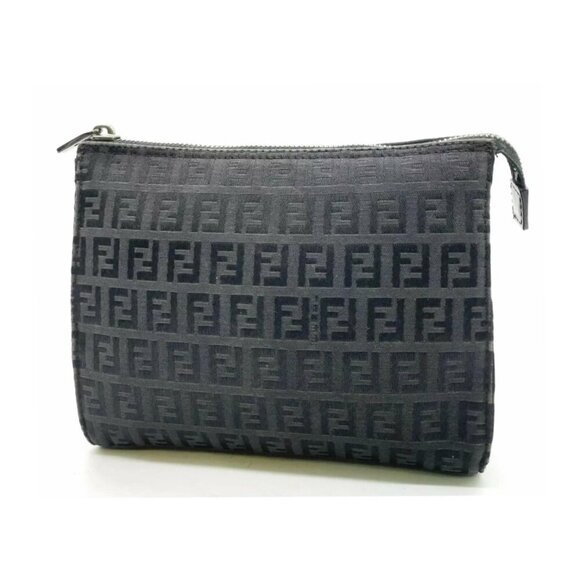 Fendi Zucca Pattern Zucchino Canvas Nylon Black Pouch 80-012625 - Picture 3 of 16